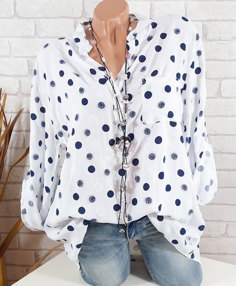 Adjustable Long Sleeve Polka Dot Print Blouse - Zuzi's