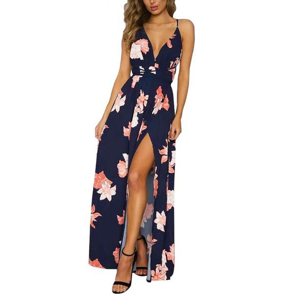 Deep v neck backless long dress - Zuzi's