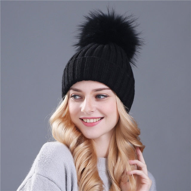 Mink and Fox Fur Ball Hat Multiple Colors - Zuzi's