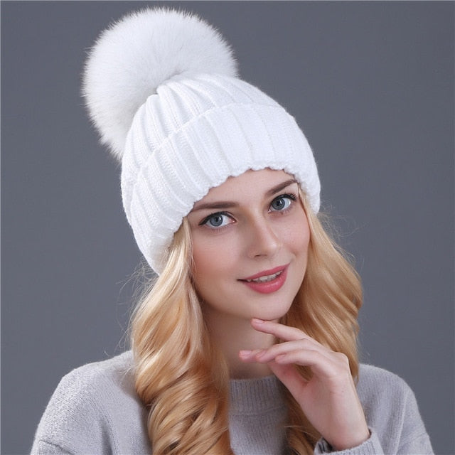 Mink and Fox Fur Ball Hat Multiple Colors - Zuzi's