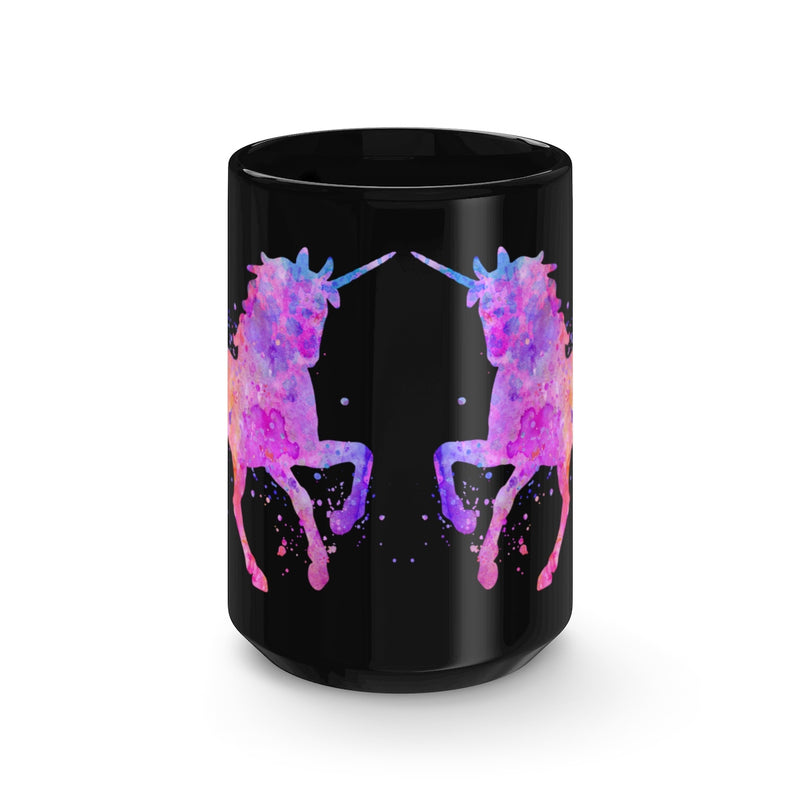 Watercolor Unicorn Black Mug 15oz - Zuzi's