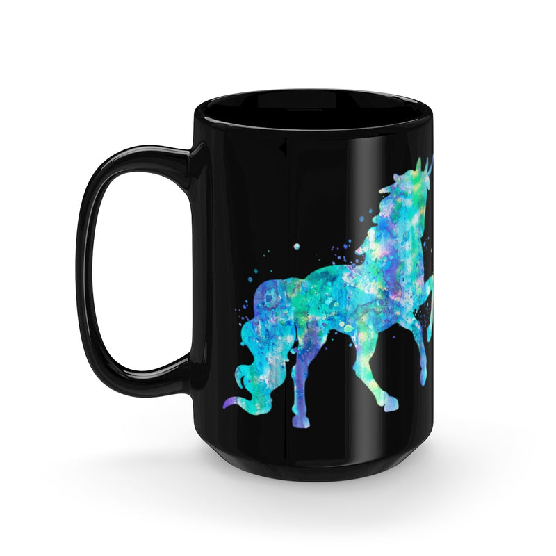Watercolor Unicorn Black Mug 15oz - Zuzi's