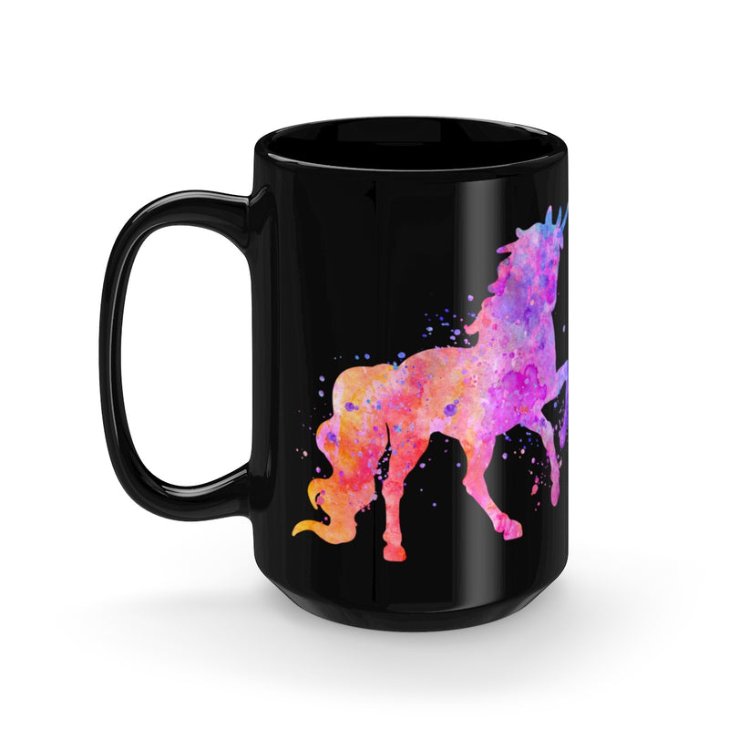 Watercolor Unicorn Black Mug 15oz - Zuzi's