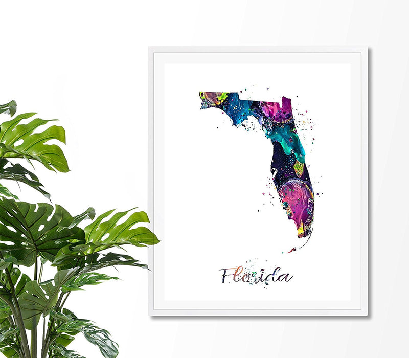 Florida Map Watercolor Art Print - Unframed - Zuzi's