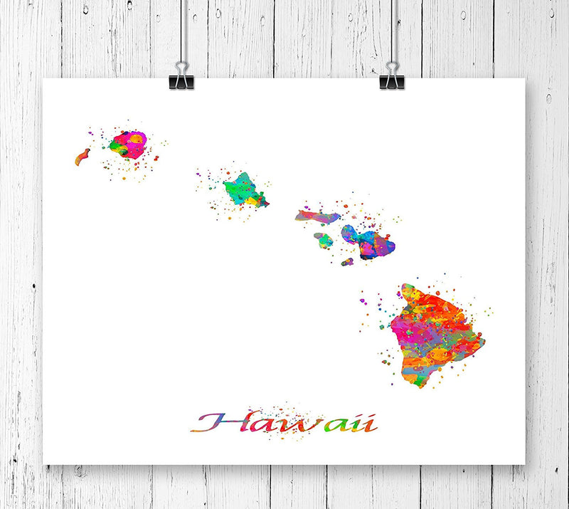 Hawaii Map Watercolor Art Print - Unframed - Zuzi's