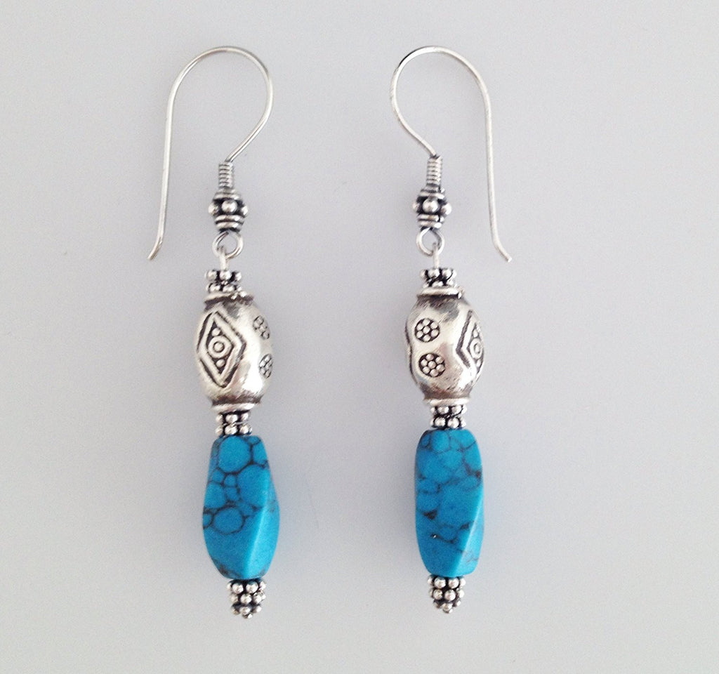 Sterling Silver and Blue Howlite Earrings - Zuzi's