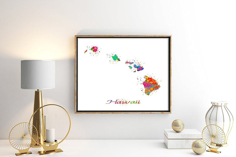 Hawaii Map Watercolor Art Print - Unframed - Zuzi's