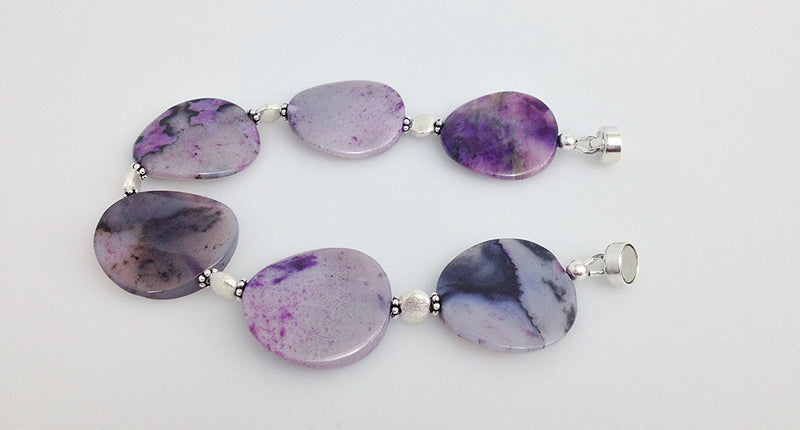 Sterling Silver and Purple Crazy Agate Bracelet with Magnetic Clasp and Charm  Size 7 1/2 - Zuzi's