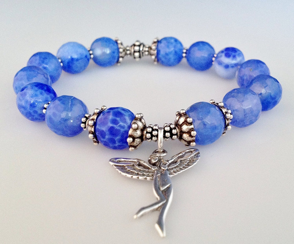925 Bali Sterling Silver and Blue Fire Agate Stretch Bracelet with Fairy Charm - Zuzi's
