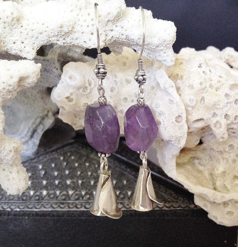 Sterling Silver and Natural Amethyst Earrings - Zuzi's