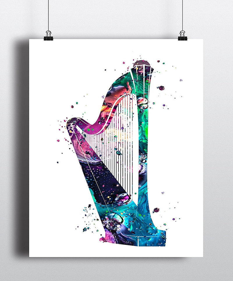Harp Watercolor Art Print - Unframed - Zuzi's