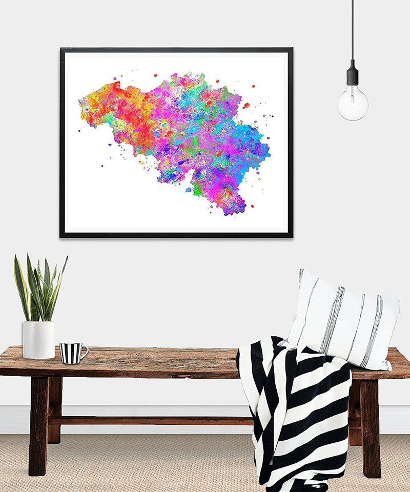 Belgium Map  Watercolor Art Print - Unframed - Zuzi's