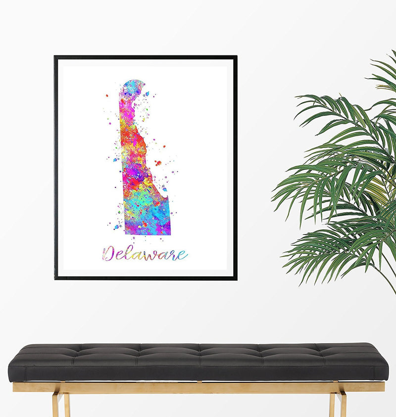 Delaware Map Watercolor Art Print - Unframed - Zuzi's