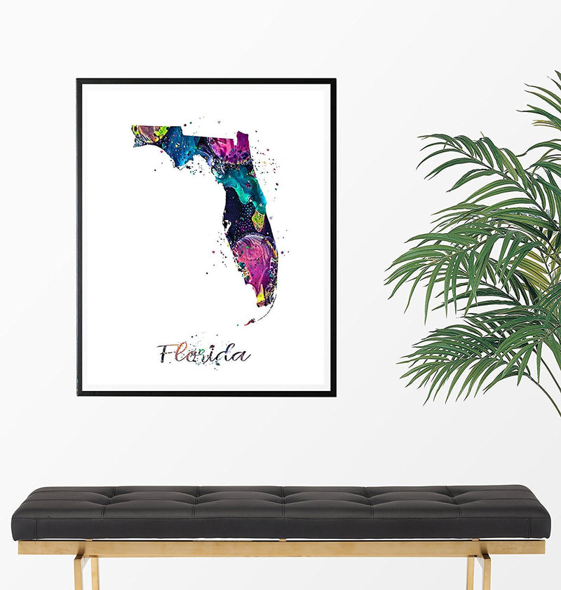 Florida Map Watercolor Art Print - Unframed - Zuzi's