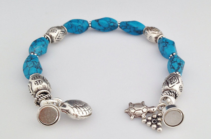 Sterling Silver and Blue Howlite Bracelet with Charms and Magnetic Clasp 6 1/2 inch - Zuzi's