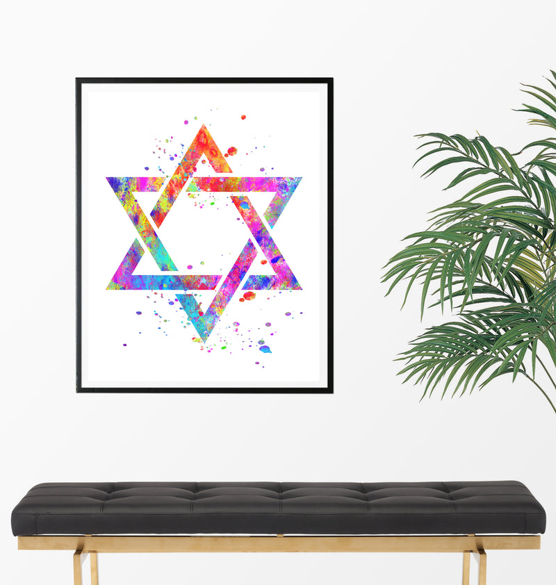 Star Of David Watercolor Art Print - Unframed - Zuzi's