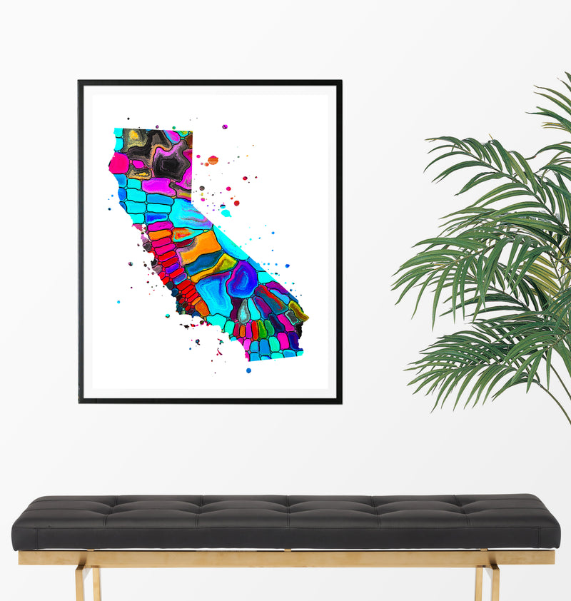 California Map Watercolor  Art Print - Unframed - Zuzi's