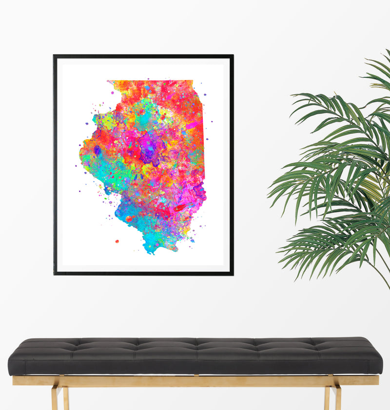 Illinois Map Watercolor Art Print - Unframed - Zuzi's