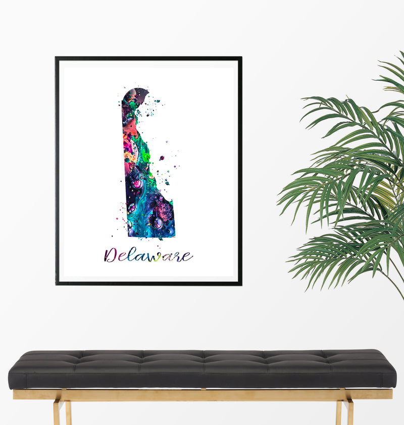 Delaware Map Watercolor Art Print - Unframed - Zuzi's