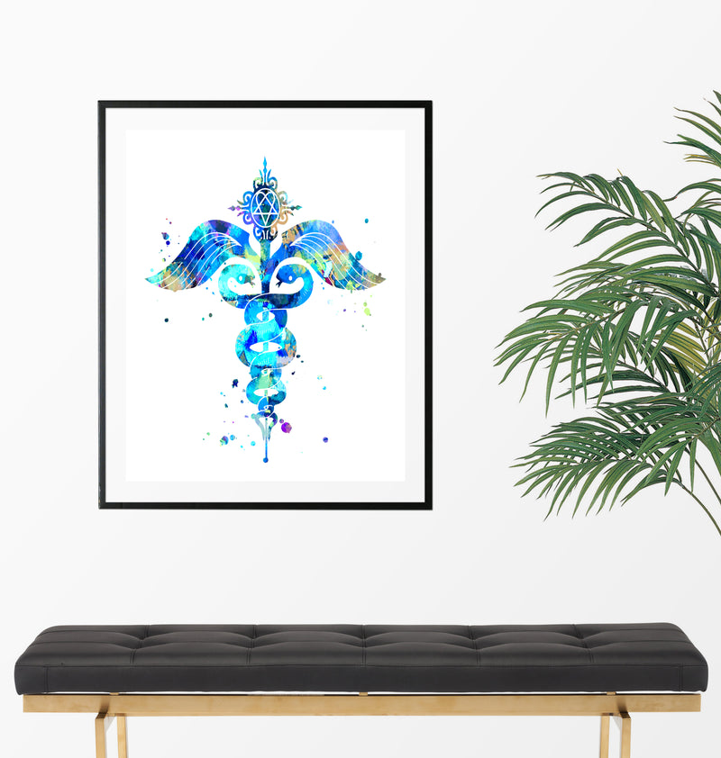 Caduceus Watercolor Art Print - Unframed - Zuzi's