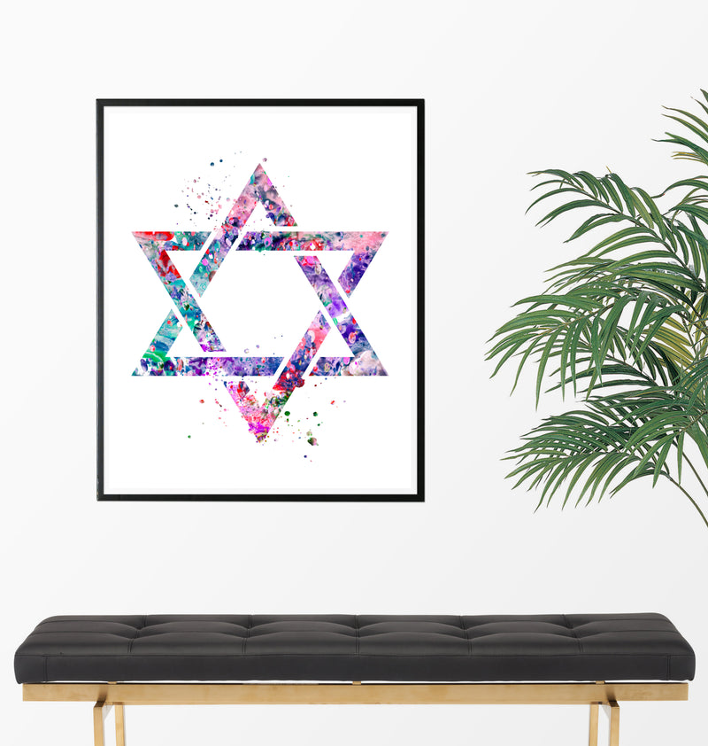 Star Of David Watercolor Art Print - Unframed - Zuzi's