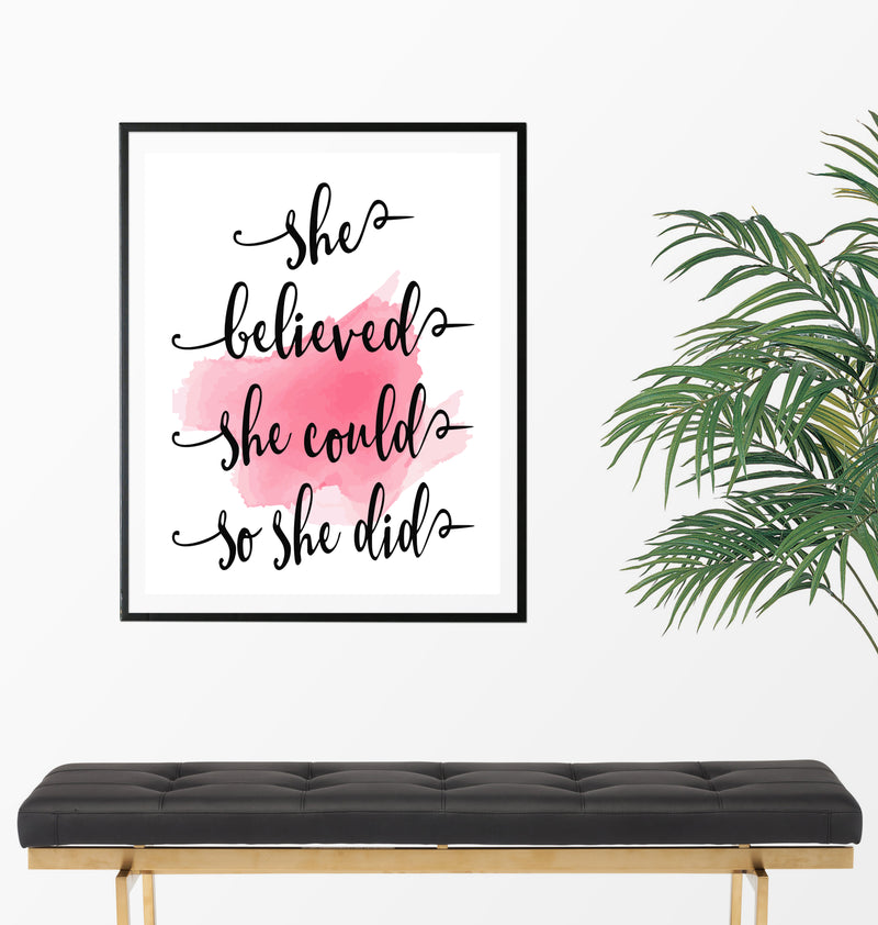 She believed she could so she did Quote Art Print - Unframed - Zuzi's