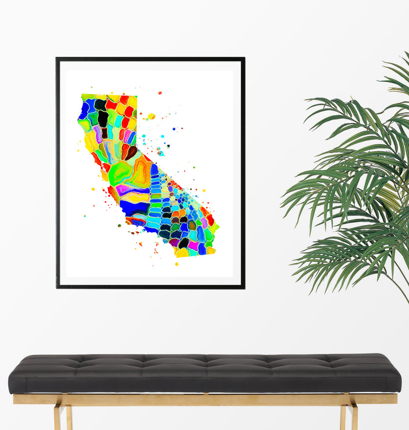 California Map Watercolor  Art Print - Unframed - Zuzi's