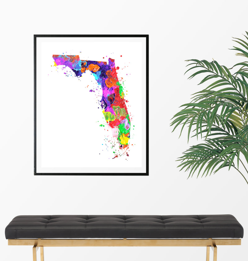 Florida Map Watercolor Art Print - Unframed - Zuzi's