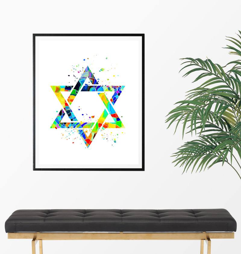 Star Of David Watercolor Art Print - Unframed - Zuzi's