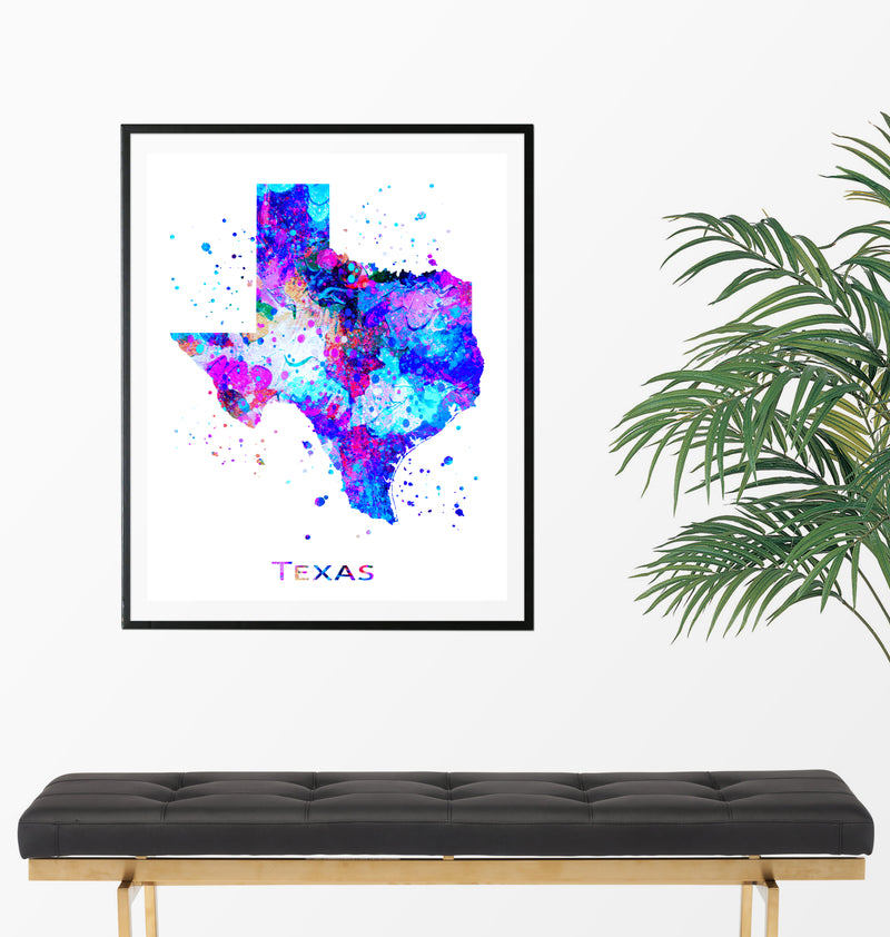 Texas Map Art Print - Unframed - Zuzi's