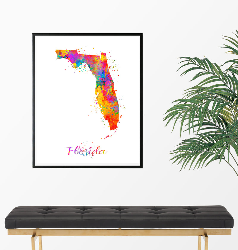 Florida Map Watercolor Art Print - Unframed - Zuzi's