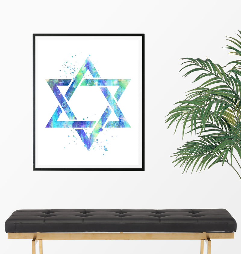 Star Of David Watercolor Art Print - Unframed - Zuzi's