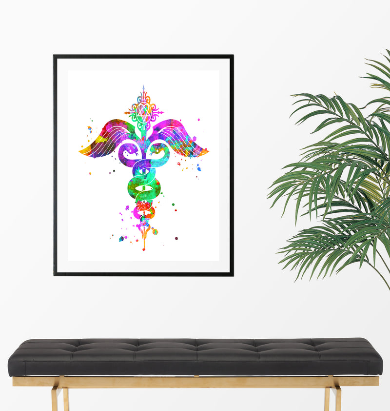 Caduceus Watercolor Art Print - Unframed - Zuzi's