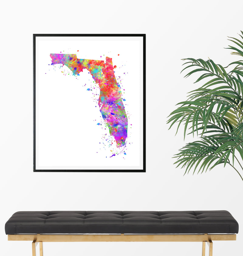 Florida Map Watercolor Art Print - Unframed - Zuzi's
