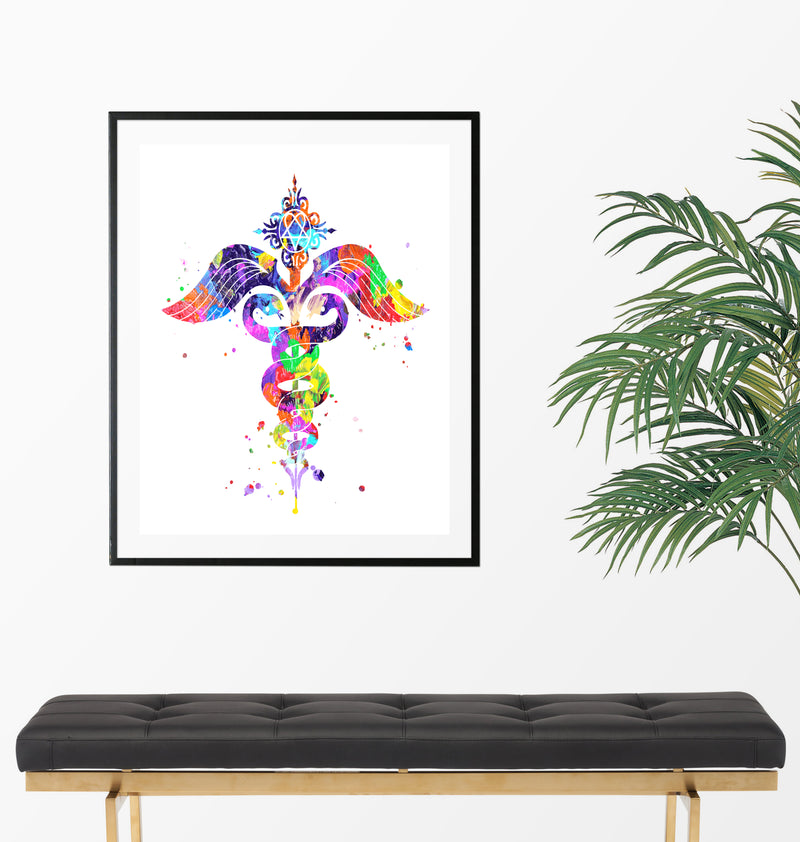 Caduceus Watercolor Art Print - Unframed - Zuzi's