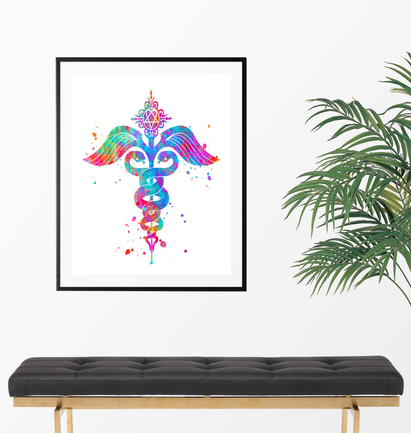 Caduceus Watercolor Art Print - Unframed - Zuzi's