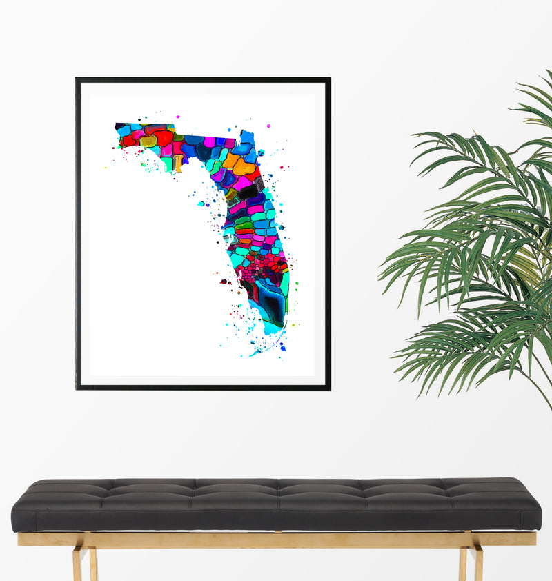 Florida Map Watercolor Art Print - Unframed - Zuzi's