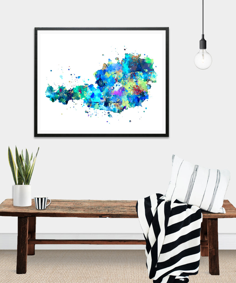 Austria Map Watercolor Art Print - Unframed - Zuzi's