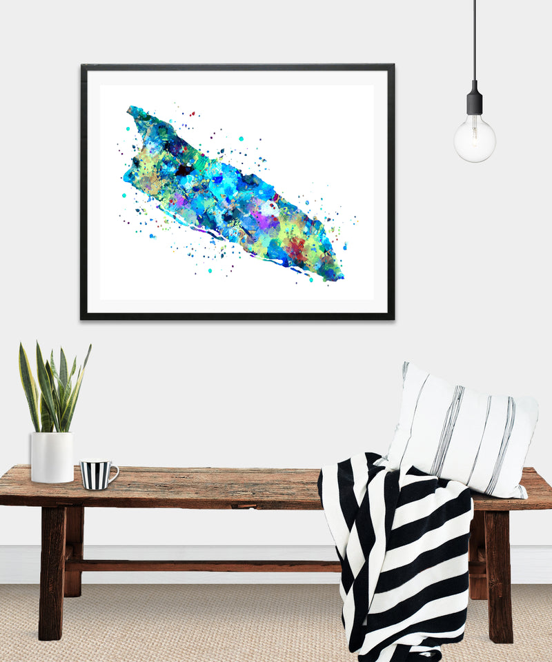 Aruba Map Watercolor Art Print - Unframed - Zuzi's