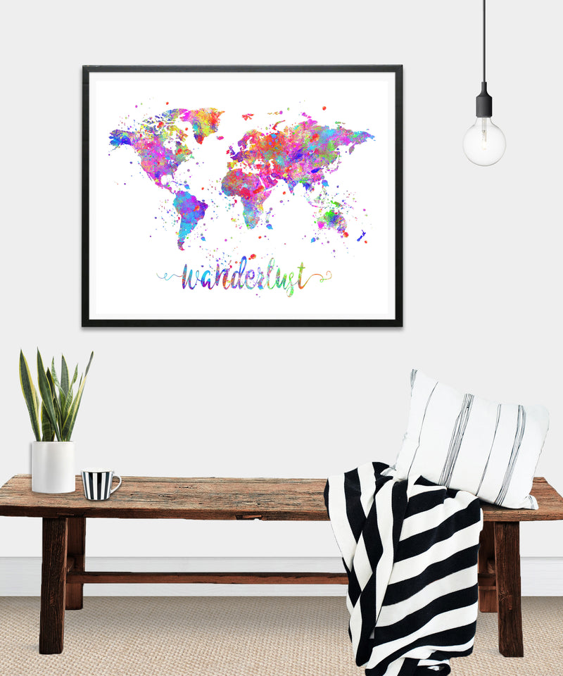 Wanderlust World Map Watercolor Art Print - Unframed - Zuzi's