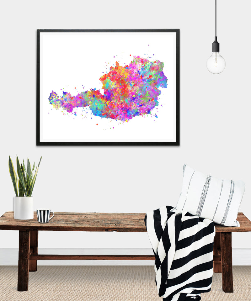 Austria Map Watercolor Art Print - Unframed - Zuzi's