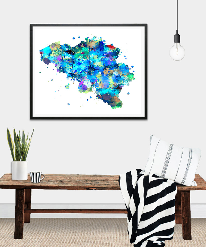 Belgium Map  Watercolor Art Print - Unframed - Zuzi's