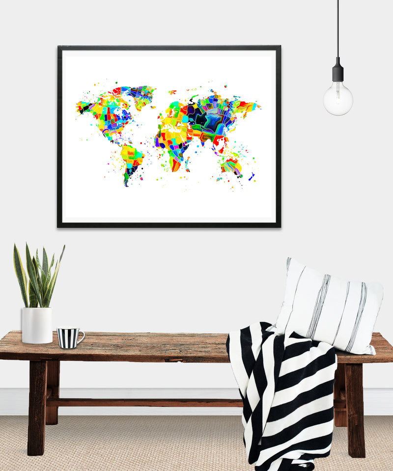 World Map Watercolor Art Print - Unframed - Zuzi's