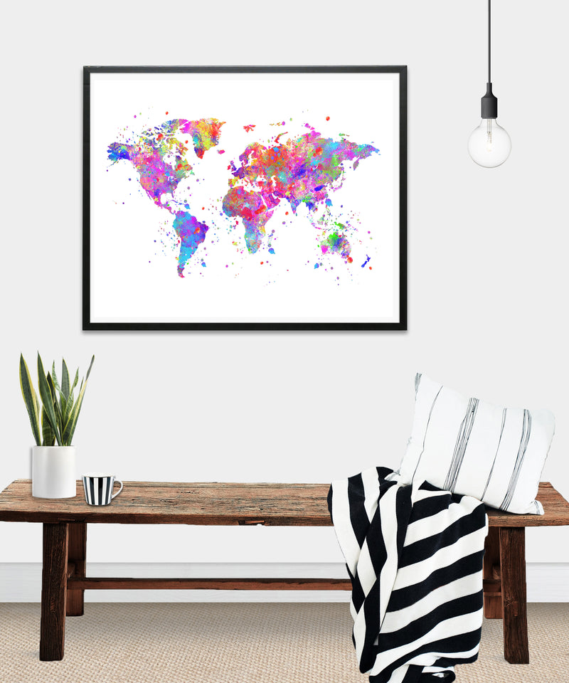World Map Watercolor Art Print - Unframed - Zuzi's