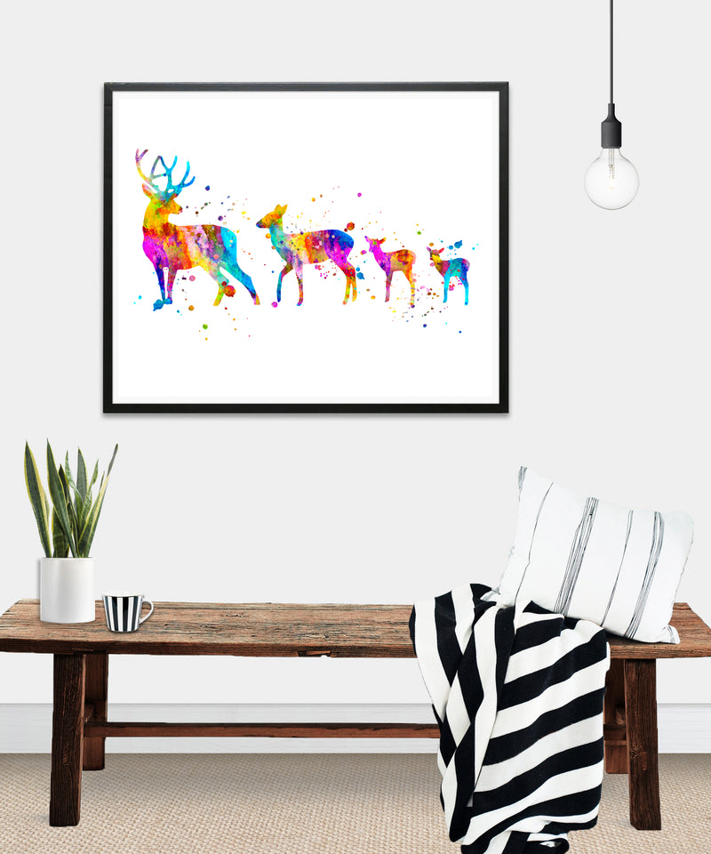 Deer Family Watercolor Art Print - Unframed - Zuzi's