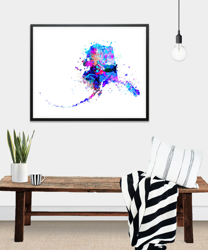 Alaska Map Watercolor Art Print - Unframed - Zuzi's