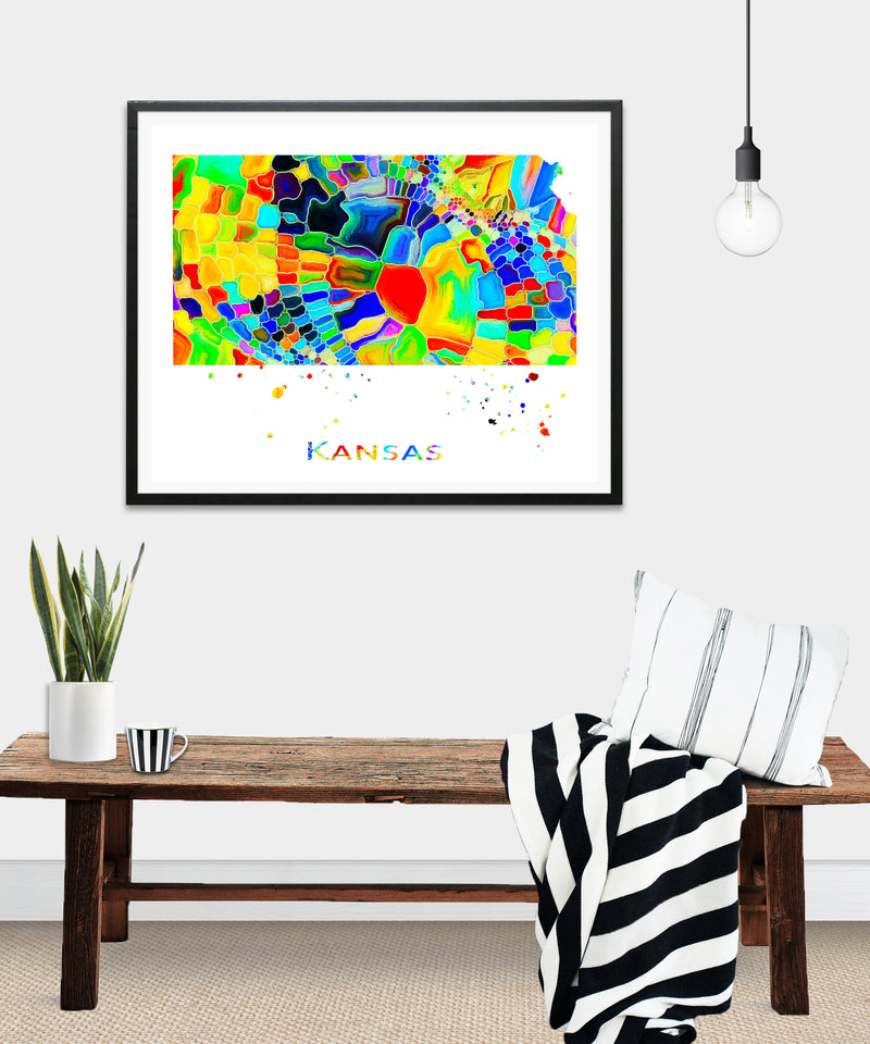 Kansas Map Art Print - Unframed - Zuzi's