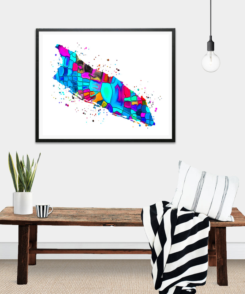 Aruba Map Watercolor Art Print - Unframed - Zuzi's