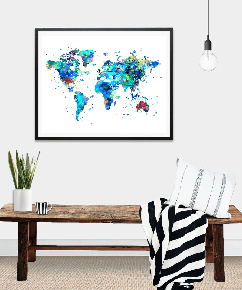 World Map Watercolor Art Print - Unframed - Zuzi's