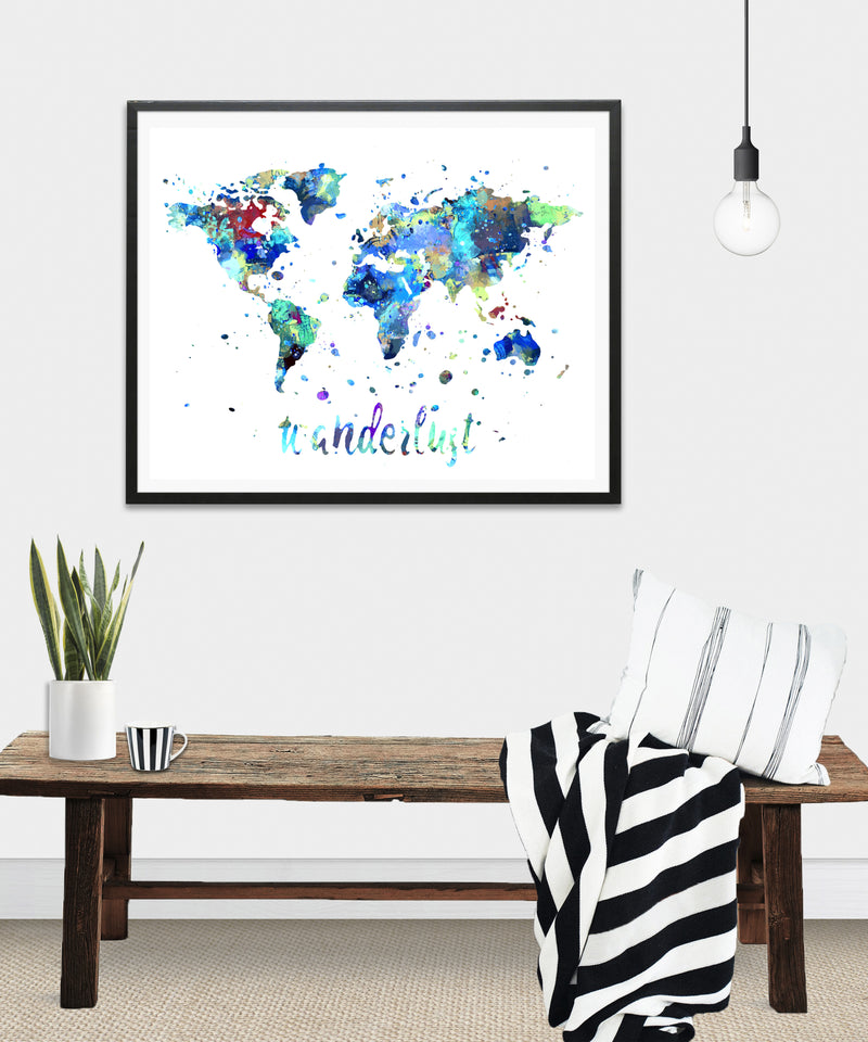 Wanderlust World Map Watercolor Art Print - Unframed - Zuzi's